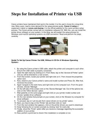 Steps for Installation of Printer via USB