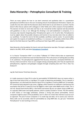 data hierarchy petrophysics consultant training