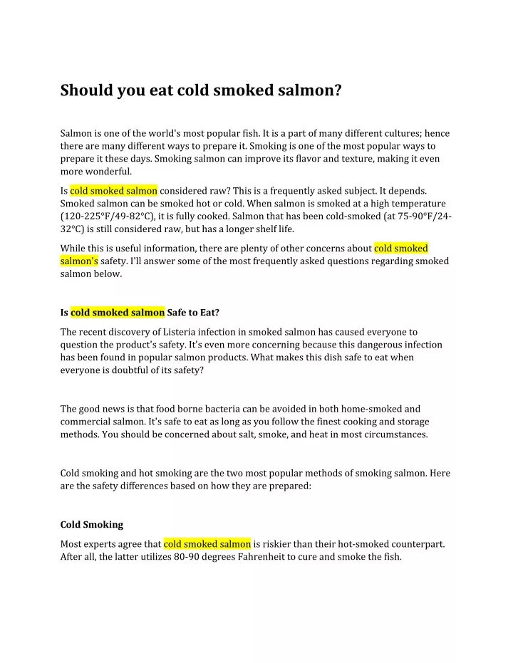 should you eat cold smoked salmon
