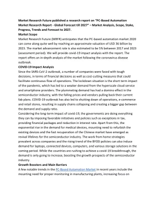 PC-Based Automation Market Impact, Latest Trends Analysis 2027