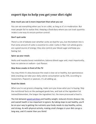 expert tips to help you get your diet right