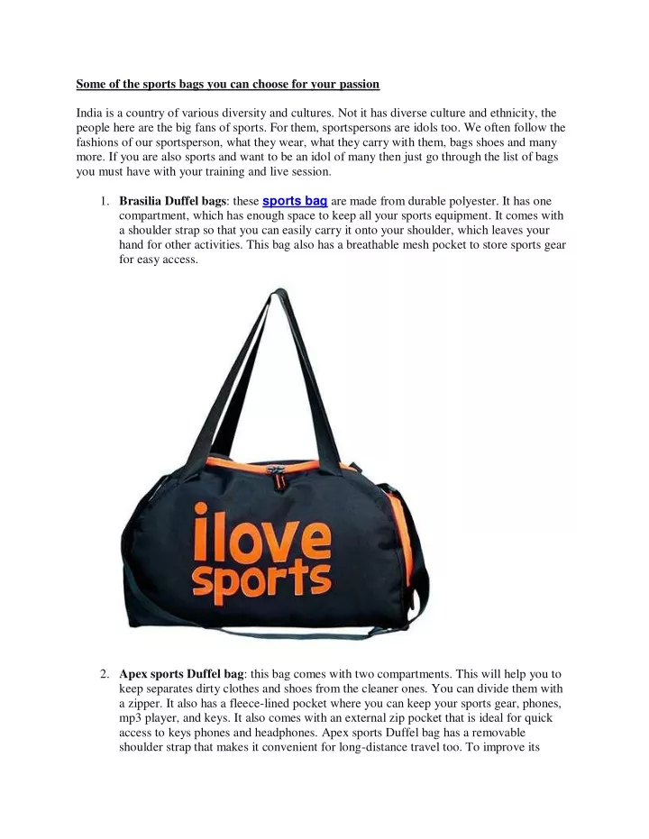 some of the sports bags you can choose for your