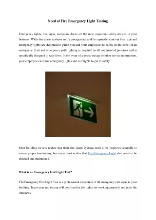 need of fire emergency light testing