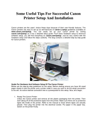 Some Useful Tips For Successful Canon Printer Setup And Installation