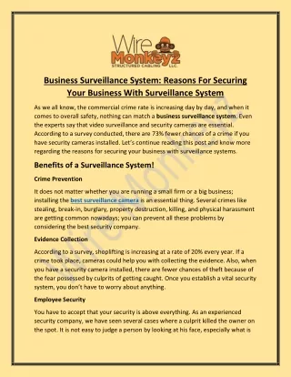 Business Surveillance System: Reasons For Securing Your Business