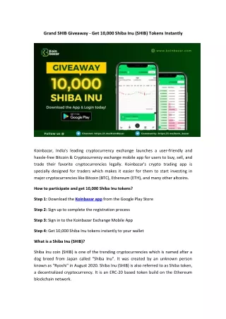 Download Koinbazar Crypto Exchange App and Get 10,000 Shiba Inu FREE!!!