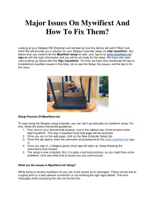 Major Issues On Mywifiext And How To Fix Them