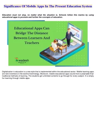 Significance Of Mobile Apps In The Present Education System