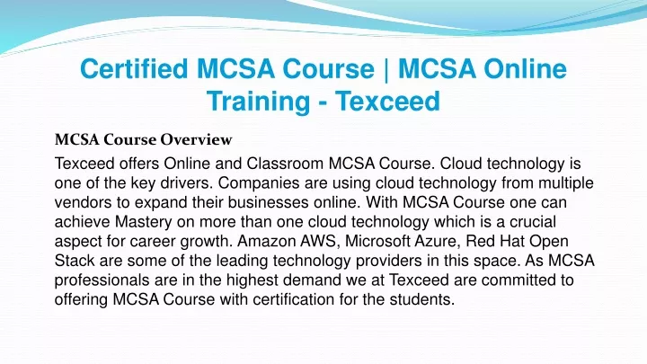 certified mcsa course mcsa online training texceed