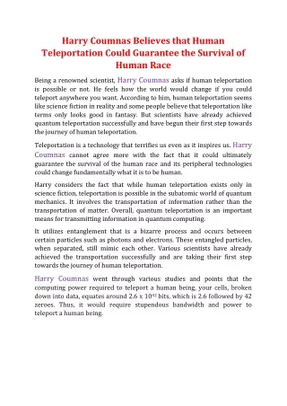 harry coumnas believes that human teleportation