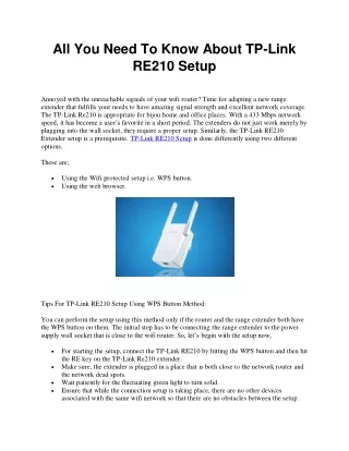 all you need to know about tp link re210 setup