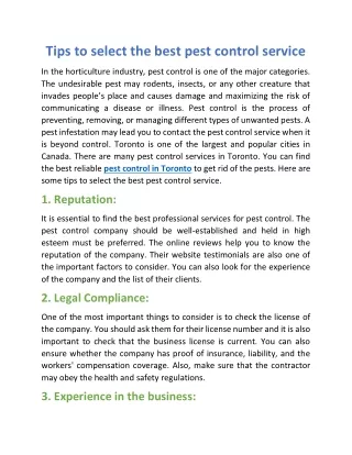 tips to select the best pest control service