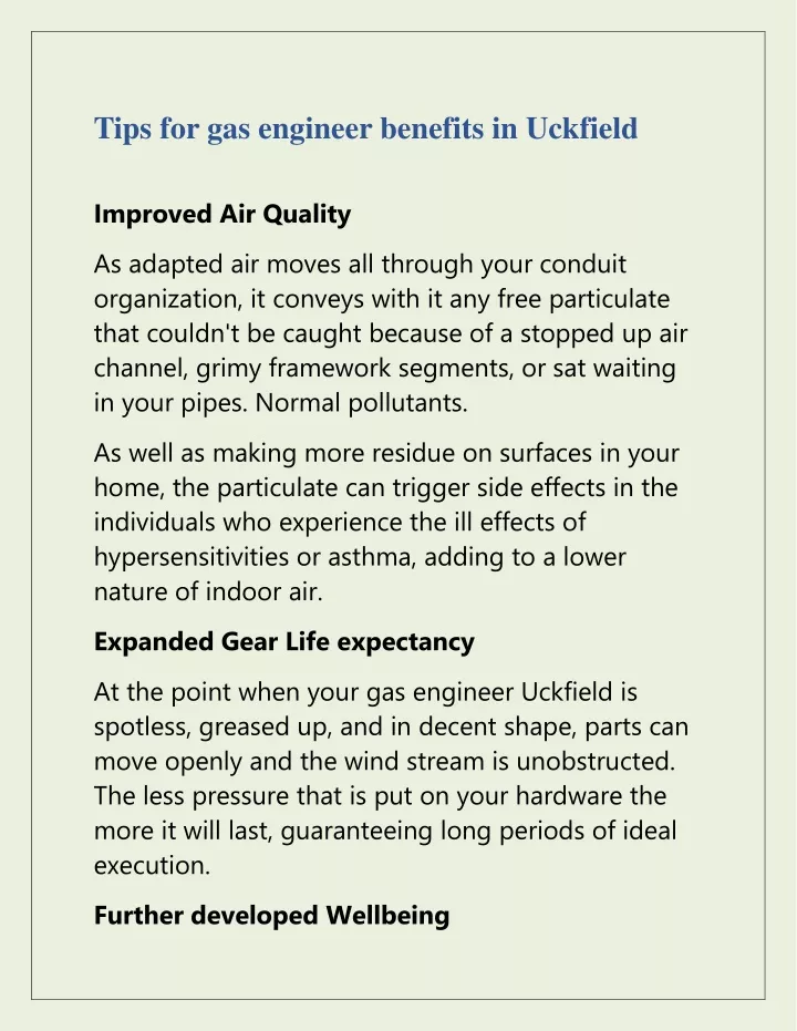 tips for gas engineer benefits in uckfield