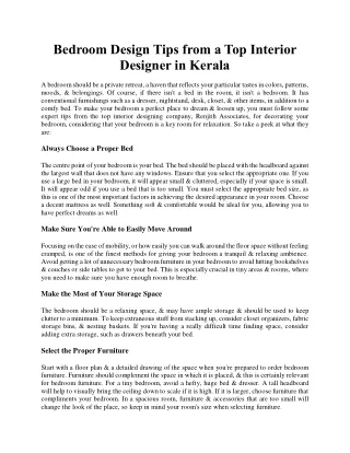 Bedroom Design Tips from a Top Interior Designer in Kerala