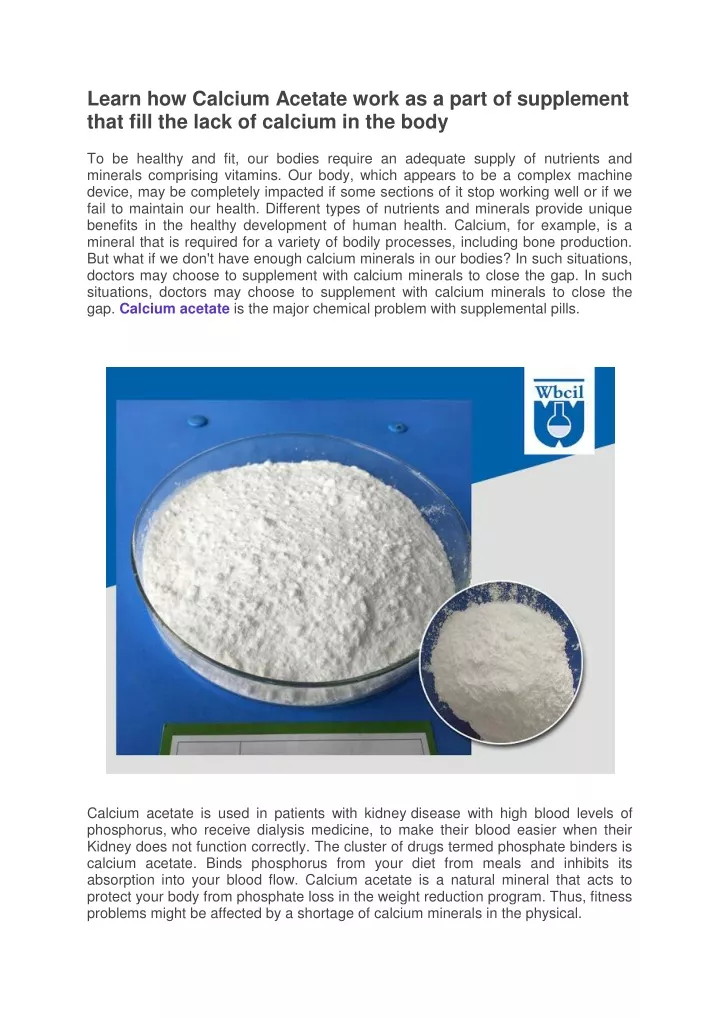learn how calcium acetate work as a part