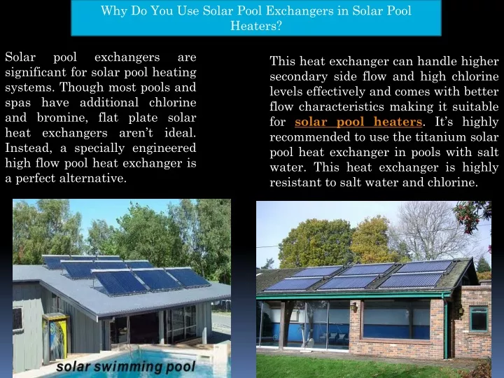 why do you use solar pool exchangers in solar
