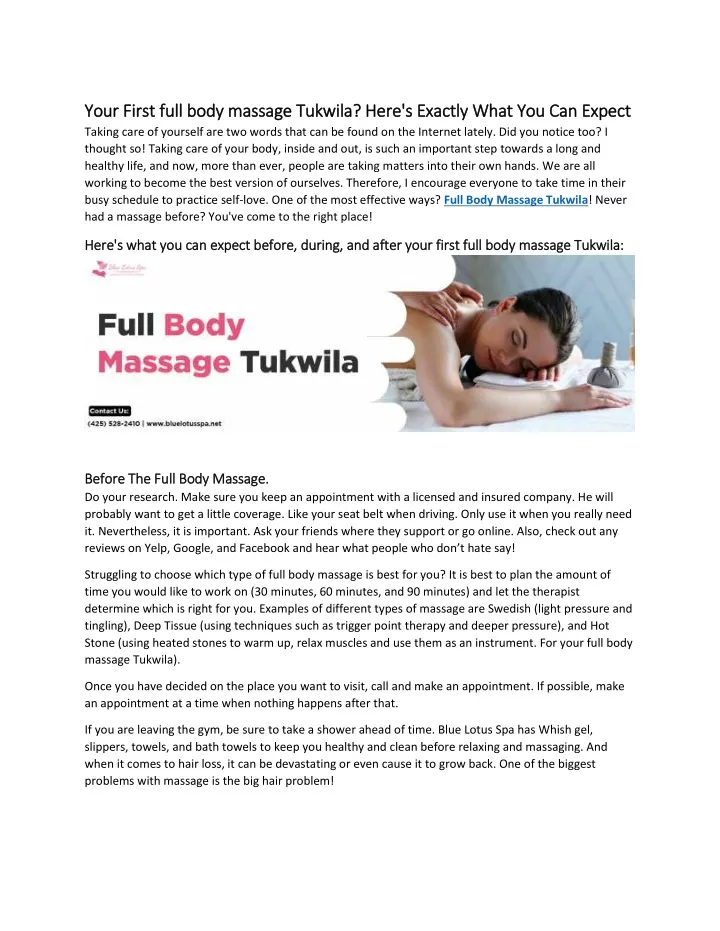 your first full body massage tukwila here