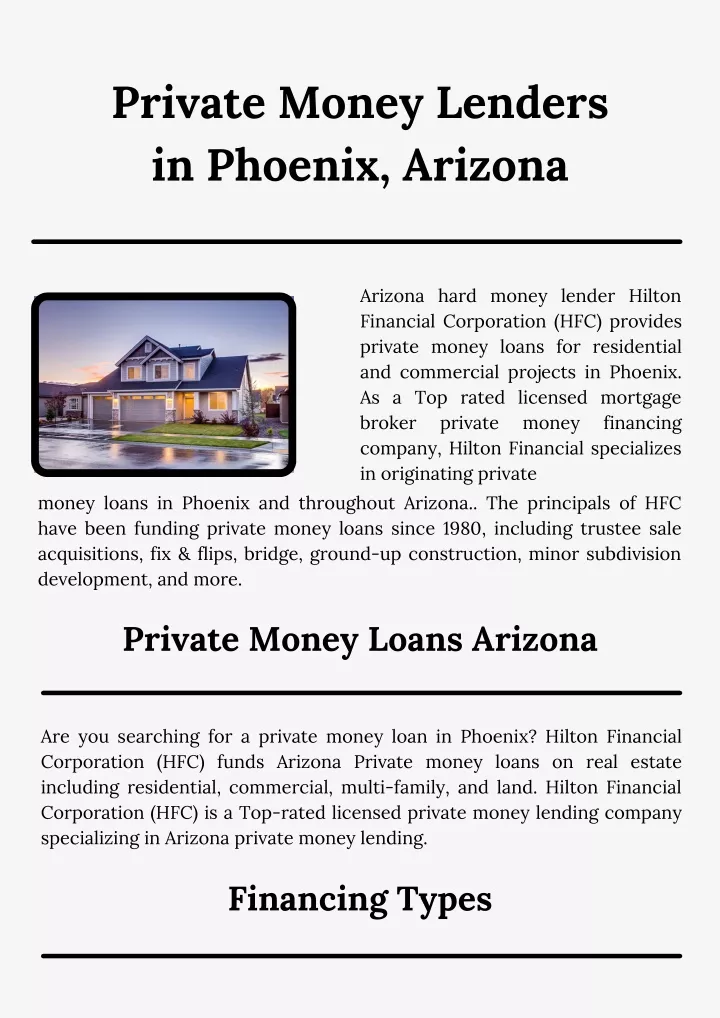 private money lenders in phoenix arizona