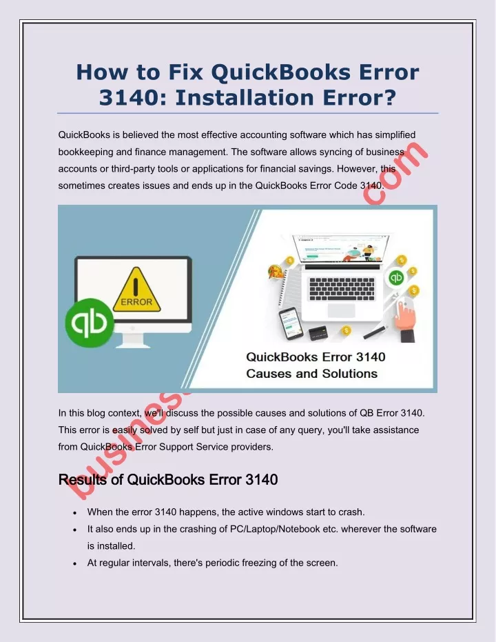 how to fix quickbooks error 3140 installation