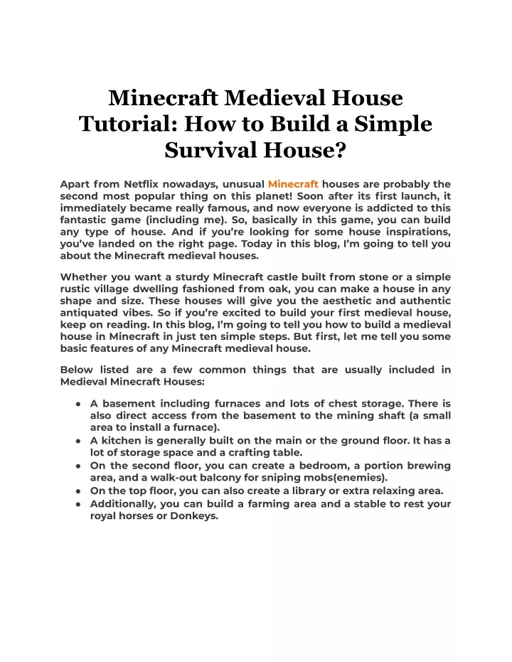 minecraft medieval house tutorial how to build