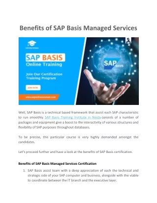 Benefits of SAP Basis Managed Services