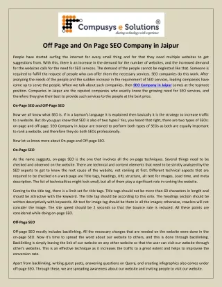 Off Page and On Page SEO Company in Jaipur