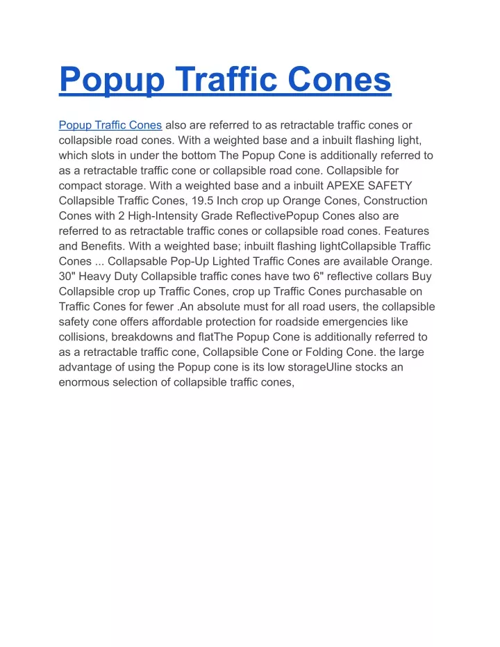 popup traffic cones