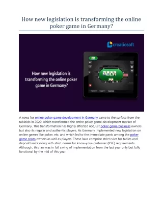 How new legislation is transforming the online poker game in Germany