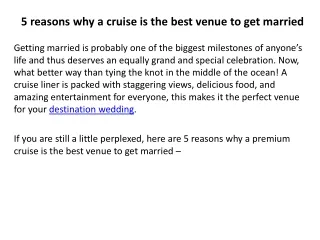 5 reasons why a cruise is the best venue to get married