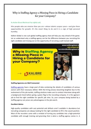 Why is Staffing Agency a Missing Piece in Hiring a Candidate for your Company