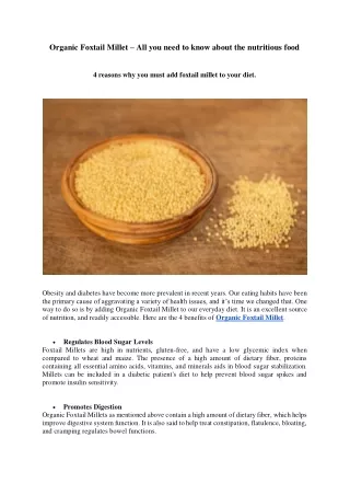 Organic Foxtail Millet – All you need to know about the nutritious food