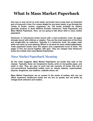 what is mass market paperback
