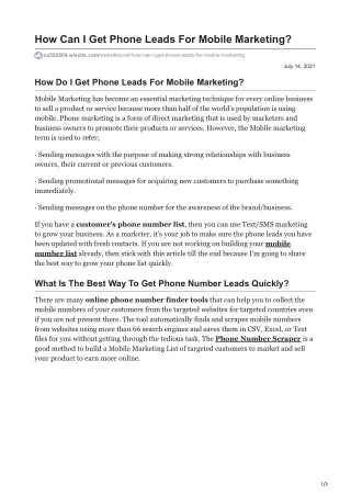 how can i get phone leads for mobile marketing