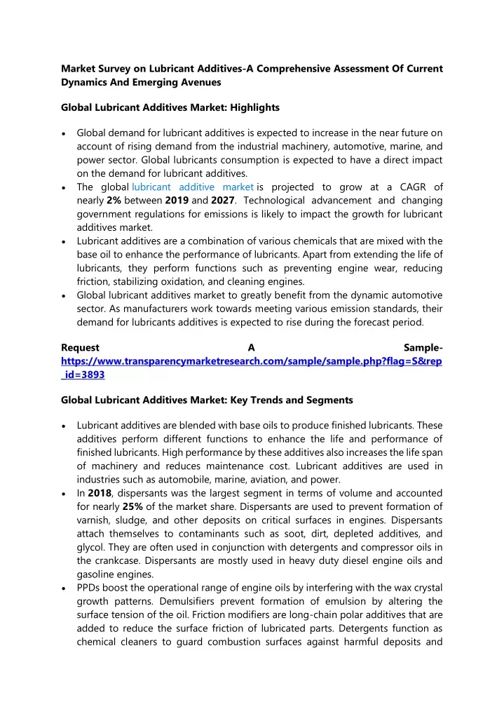 market survey on lubricant additives