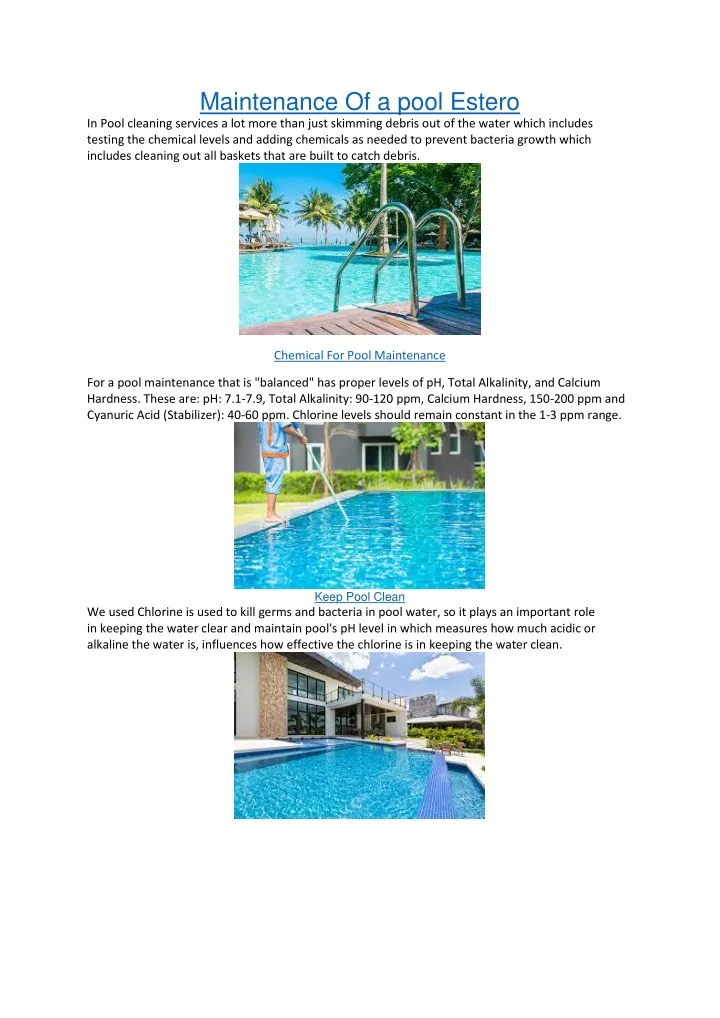 maintenance of a pool estero in pool cleaning
