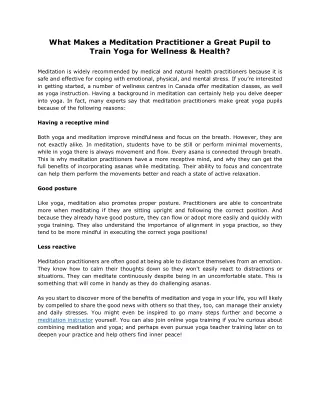 What Makes a Meditation Practitioner a Great Pupil to Train Yoga for Wellness