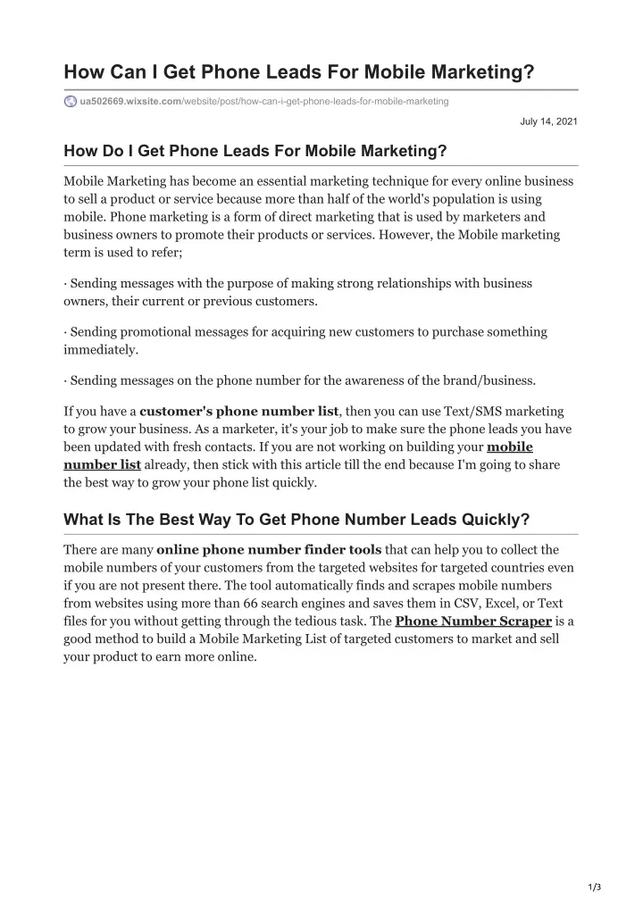 how can i get phone leads for mobile marketing