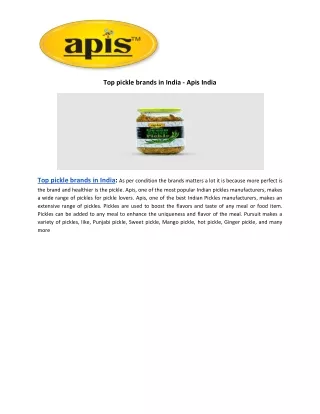 Top pickle brands in India - Apis India