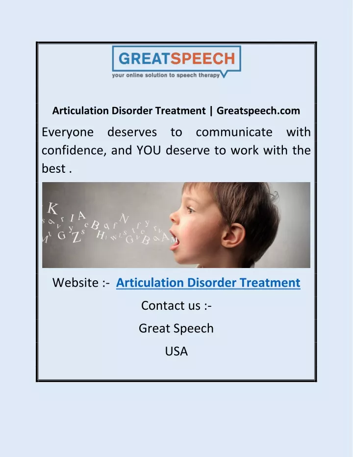 articulation disorder treatment greatspeech com