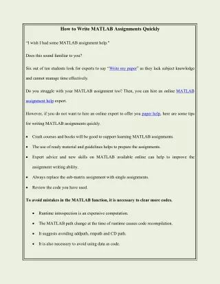 How to Write MATLAB Assignments Quickly