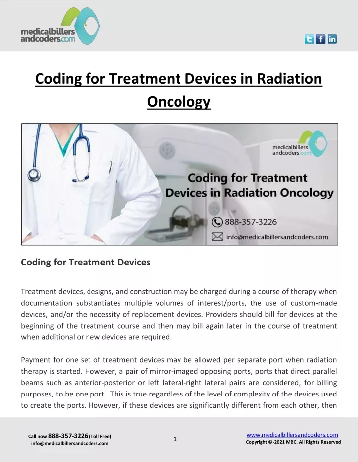 coding for treatment devices in radiation oncology