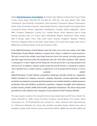 global high performance trucks market by vehicle