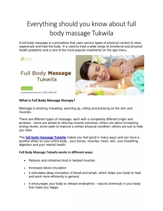Everything should you know about full body massage Tukwila