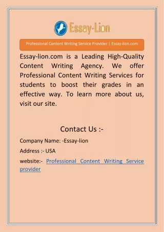 Professional Content Writing Service Provider | Essay-lion.com