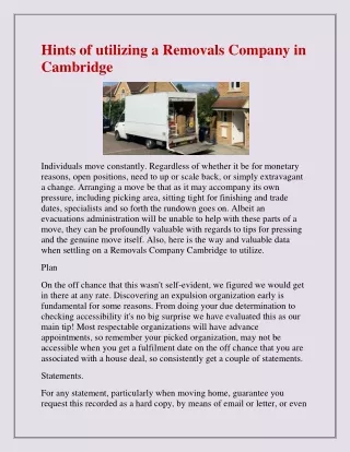hints of utilizing a removals company in cambridge
