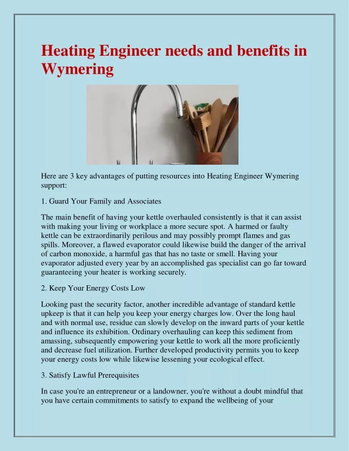 heating engineer needs and benefits in wymering