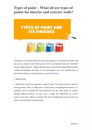 Types of paint – What all are types of paints for interior and exterior walls