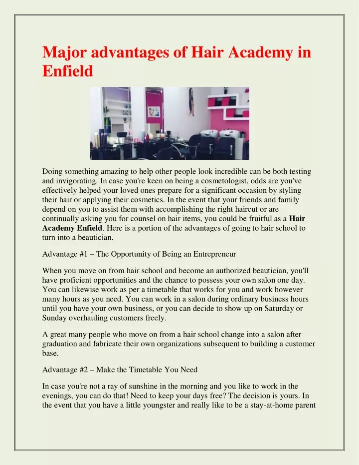 major advantages of hair academy in enfield