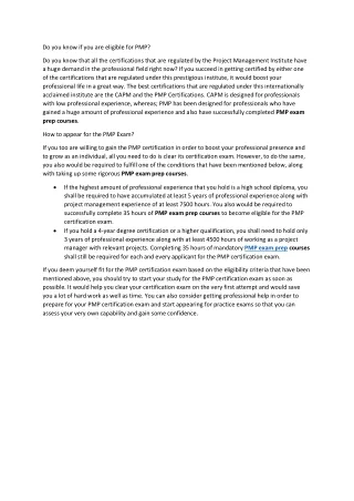 do you know if you are eligible for pmp