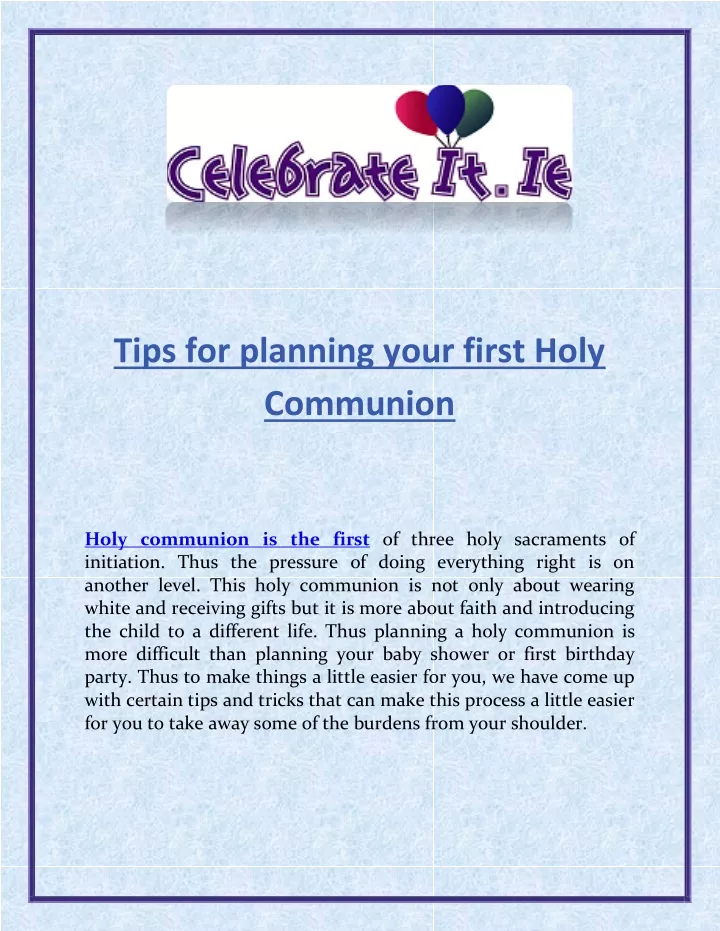 tips for planning your first holy communion